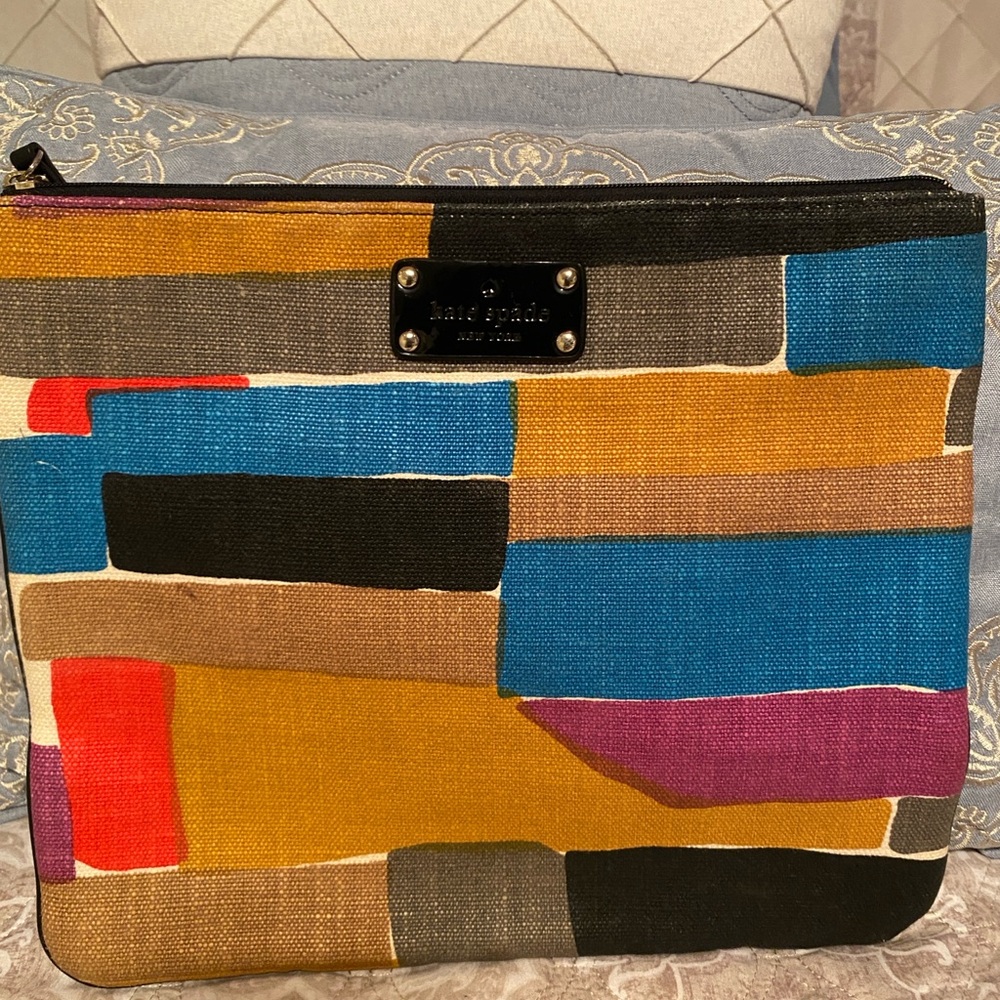 kate spade Colorblock Canvas Clutch in Yellow, Blue & Gray